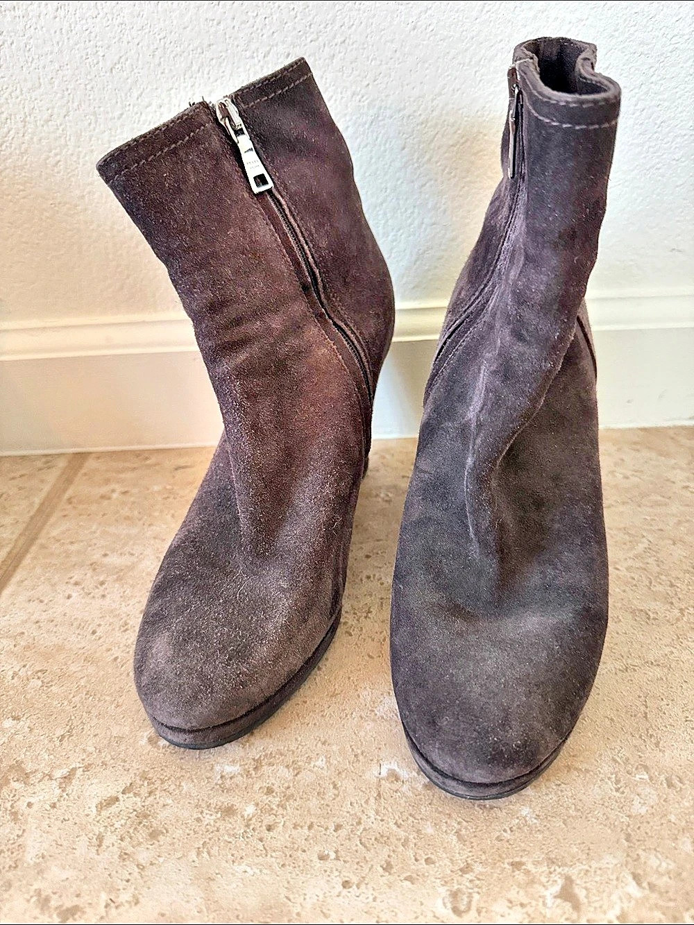 PRADA Black Suede Wedge Booties